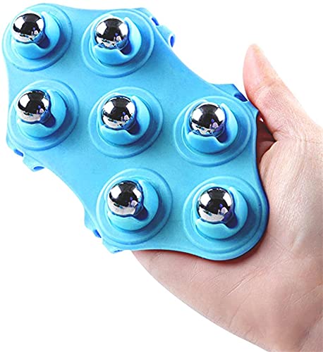 MTDBAOD Bärbar rullbollsmassage, handhållen massageapparat, helkroppsmassage med 360 roterande rullboll, avslappningsinstrument meridianborste, för nacke, rygg, axel och ben (blå)