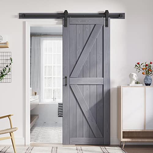 Image of FREDBECK 30x84 Barn Door Solid Wood with Hardware Included,K-Frame,Grey