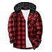 Plaid Shirt with Hood for Men Long Sleeve Casual Button Down Checkered Shirts Jackets Stylish Pocket Fall Fashion Western Style Matching Outfits Lightweight Winter Clothes 03# Red X-Large