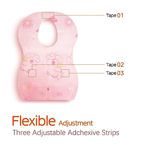 Disposable Feeding Bibs with Food Catcher, Adjustable Waterproof Non-woven Bibs, Suitable for Feeding, Traveling, Outdoor Use or Kindergarten [50PCS]3