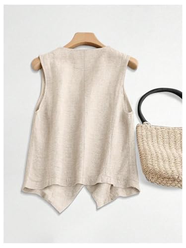 GORGLITTER Women's Button Down Vest Tops Casual Linen Sleeveless V Neck Trendy Business Waistcoat2