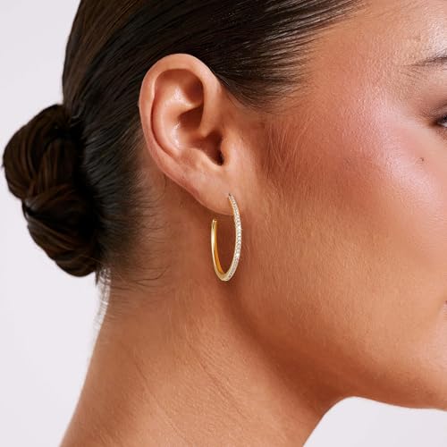 CHESKY Large Rhinestone Post Open Hoop Earrings - 14k Gold Thin Cubic Zirconia Round Hoops 15/20/25/40/50mm Hypoallergenic Sparkly Earrings for Women Trendy Jewelry Gifts
