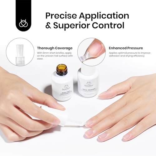 Image of Beetles 4 Pcs 15ml Base Gel and Top Coat Kit with 20ml Nail Dehydrator and Primer, Professional Prep Acid & Hema-Free Dehydrate Bond Set for Acrylic Manicure Gift for Women