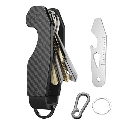 QEG Mini Key Organizer Keyholder Keychain Compact Metal Key Case Minimalist Innovative Key Fob Key Organiser Keychain For Men Car Key Chains Holds 2-5keys(Carbon fibre)