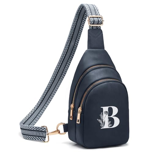 Viverte Crossbody Bags for Women Initial Sling Bag Cross Body Fanny Packs Personalized Gifts for Mom Women Wife (Navy Blue-B)