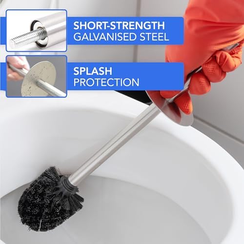 Bamodi Premium Toilet Brush with Holder - Free Standing Stainless Steel Toilet Brushes - Closed Hideaway Design Loo Brush (Silver)