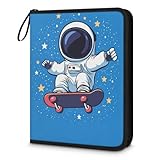 Kuquteed Cartoon Astronaut Trading Card Binder 4 Pocket 400 Cards Holder Collector Album with 50 Removable Sleeves Toys Gifts for Boys Girls Skateboar Stars Sports Game Cards