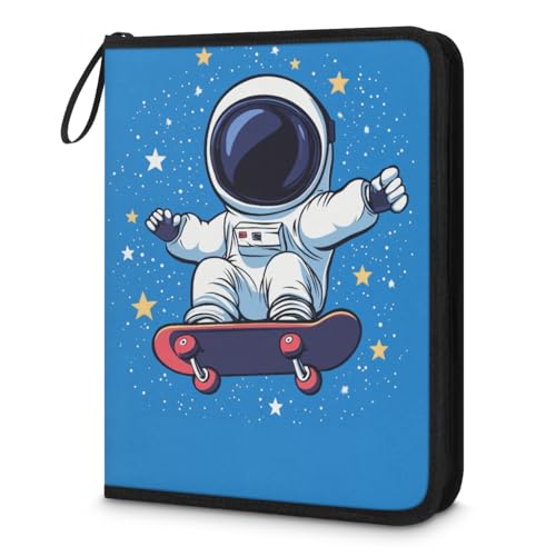 Kuquteed Cartoon Astronaut Trading Card Binder 4 Pocket 400 Cards Holder Collector Album with 50 Removable Sleeves Toys Gifts for Boys Girls Skateboar Stars Sports Game Cards