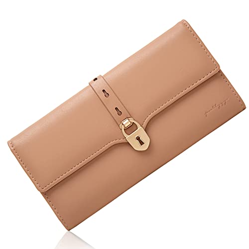 Prettyzys Large Capacity Trifold Clutch Wallet for Women – Handmade, RFID Blocking, Handbag with Cash, Coins, Credit Cards Compartments - Simple, Cute Purse for Ladies, Teenage Girls – Pink