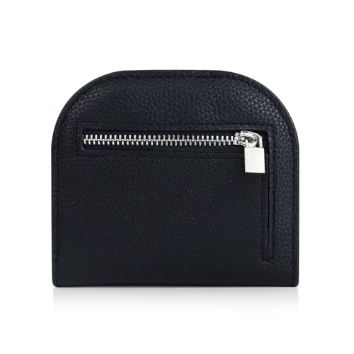 Small Wallet for Women, Ladies Leather Bifold Coin Purse, Cute Mini Change Purses with Zipper Pocket Card slots (Black)