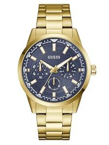Guess Gold-Tone And Blue Multifunction Watch