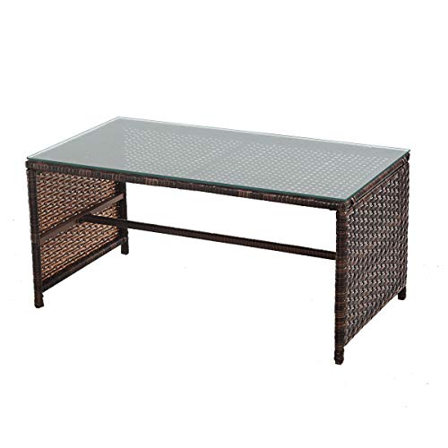 Image of Carry Bird 4 Piece PE Wicker Rattan Outdoor Furniture | 4 Seater Balcony Sofa With Tea Table | Set of 2+1+1 Outdoor Patio Chairs with Coffee Table | Sofa Sets & Center Table for Home & Garden | 3 Piece Patio Stools with Table | Indoor Patio Furniture Set Space Saving | Rattan Chair | Patio Set | Wicker Conversation Set | Poolside Lawn Arm Chairs Set For Balcony & Terrace | Balcony Table chair Set | Hotel Patio Seating Chair & Table Set with Glass | Brown Sofa Cream Cushion