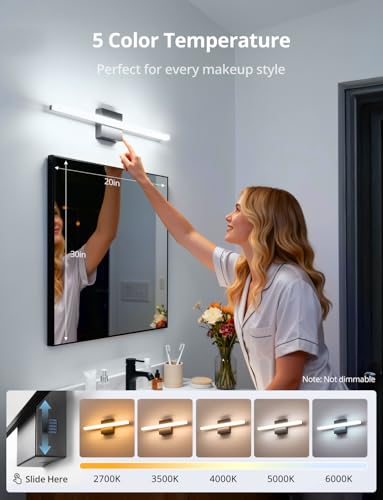 Image of Combuh 2 Pack 24Inch Long Vanity Light for Bathroom 5 Color Adjustable Modern, Bright 14W 1250LM Black Bath Bar Lighting Fixtures Over Mirror IP44 Rustproof Minimalist Led Wall Sconce for Powder Room