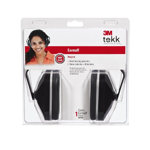 3M Safety TEKK Protection Basic Earmuff, Noise Reduction Rating (NRR) 20 dB, Fully Adjustable Ear Muffs, Soft Foam Ear Cushions Offer All Day Comfort, Black, One Size Fits Most (90540)