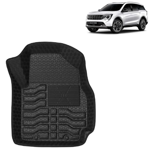 Image of Kingsway Accessories Premium 4.5D Car Floor Mats Only Compatible with Mahindra XUV 7XO (7 Str) Year 2026 Onwards, Set of 4 Pcs, 100% Waterproof Tray Shape PVC Foot Mats | Black | 1 Year Warranty