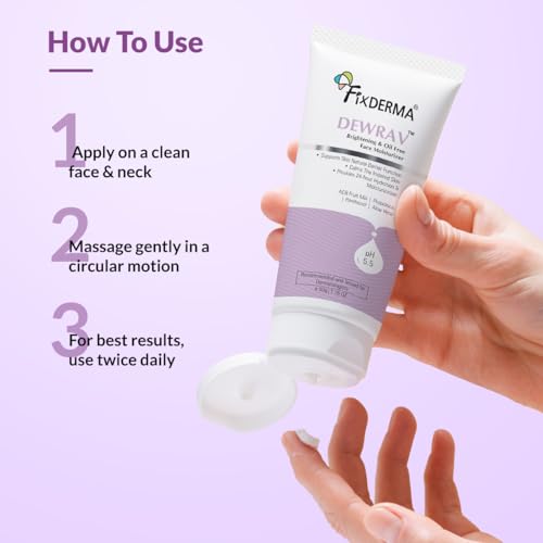 Image of Fixderma Dewrav Brightening & Oil-Free Face Moisturizer with Panthenol & ACB Fruit Mix | 24-Hour Hydration | Dermatologist Recommended for Women & Men - 50g