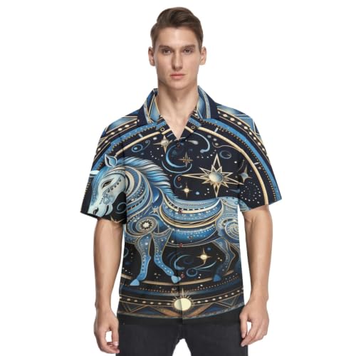Chemise Hawaïenne Homme Bleu Cheval Boutonnée Manches Courtes Légère et Respirante pour l'Été