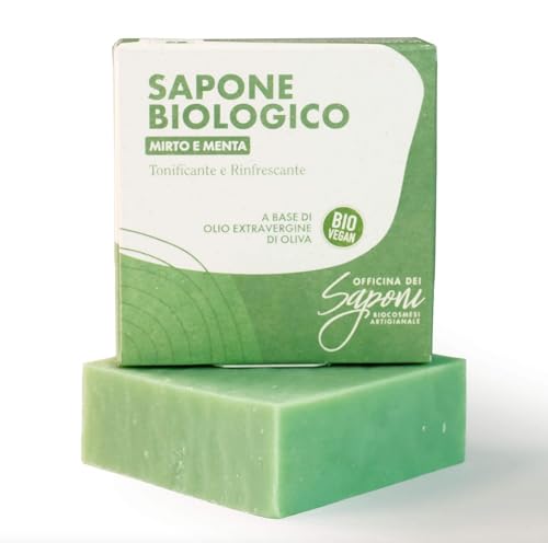 Officina dei Saponi Jabón artesanal orgánico refrescante mirto y menta a base de aceite de oliva virgen extra orgánico Toscano Vegan 100 gr