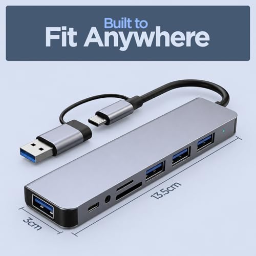 Image of UNIGEN 5-in-1 Multiport USB Hub with Dual USB-C & A Connector | High-Speed Transfer | USB 3.0 & 2.0 Ports | SD /TF Card Reader| Multiport Adapter for Windows, Mac, Linux, iPad