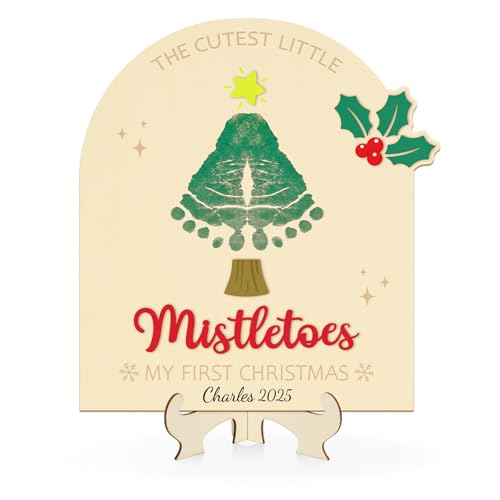 Sereliy Baby's First Christmas DIY Footprint Art Card, Wooden Christmas Tree Sign Keepsake Ornaments...