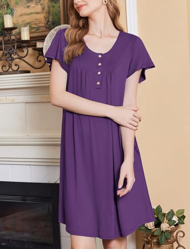 Image of Ekouaer House Dress for Women with Pockets Short Sleeve Moo Moos Plus Size Nightgowns Floral Print Mumu Dresses