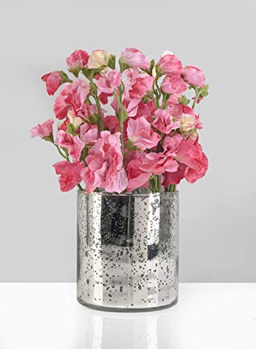 Serene Spaces Living Antique Silver Cylinder Vase, Vintage-Style Handmade Mercury Glass Finish For Weddings, Parties, Events, Measures 4.75" Tall And 4.5" Diameter #TOP1