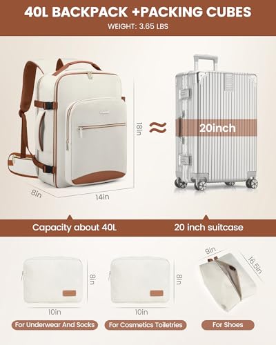 Image of LOVEVOOK 40L Travel Backpack with Waist Strap,Flight Approved Carry on Backpack,Waterproof Personal Item Travel Bag,TSA Carry on Luggage Suitcase Travel Essentials,Gifts for Women & Men,fit 17 inch Laptop