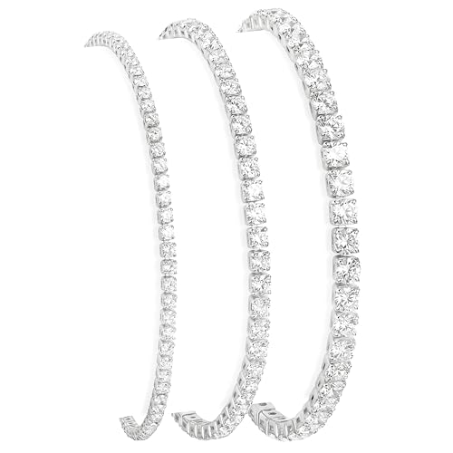 Poxtex Sterling Silver Tennis Bracelet for Women Stack Trendy Silver Diamond Classic Bracelets Jewelry Set Women Fashion Accessories for Watch Band