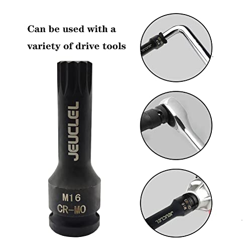 Jeuclel M16 Impact Spline Bit Socket, 16Mm Metric 1/2-Inch Impact Drive Triple Square Socket, Cr-Mo Steel Lengthen Screwdriver Socket Adapter #TOP2