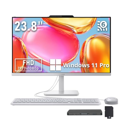 Image of Lenovo A100 23.8 inch FHD Anti-Glare All-in-One Desktop, Intel Processor N100, 8GB DDR5, 1.5TB Storage(512GB SSD+1TB Docking Station Set), Keyboard & Mouse, 720p HD Camera, WiFi 6, Win11 Pro, Cloud Grey