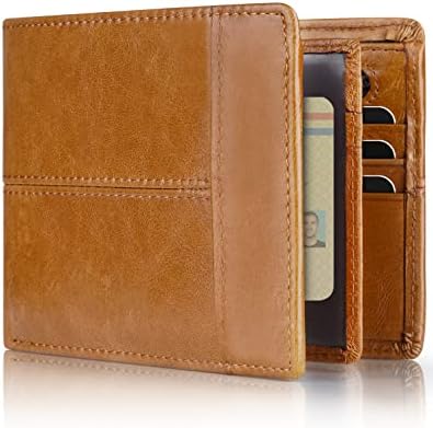 Swallowmall Mens Wallet RFID Genuine Leather Bifold Wallets For Men, ID Window 16 Card Holders Gift Box