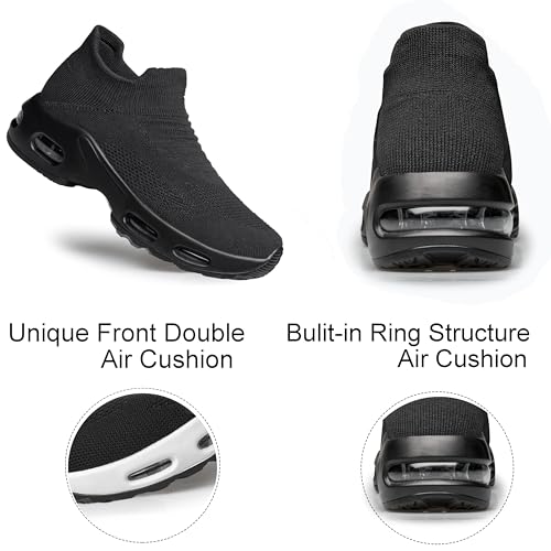 Image of YHOON Women's Walking Shoes - Sock Sneakers Slip on Mesh Platform Air Cushion Athletic Shoes Work Nurse Comfortable