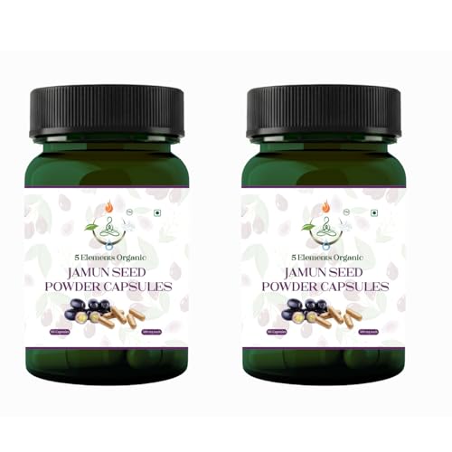5 Elements Organic Jamun Seed Capsules 500mg | 60 Veg Capsules | Blood Sugar & Metabolic Balance Support | Plant-Based | Gluten Free & Non-GMO Pack of 2