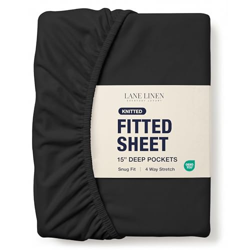 Lane Linen Sábana bajera tamaño Queen – Sábana bajera de tejido de jersey elástico en 4 direcciones – Se adapta a colchones de hasta 16 pulgadas (sin sábana encimera), sin arrugas, sábana bajera de