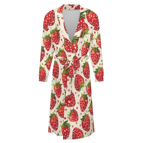 Red Strawberries Soft Robe Long Sleeve Bathrobes V Neck Sleepwear Spa Robes with Belt Men Woman4