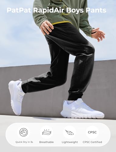 PATPAT RapidAir Boys Quick-Dry Pants with Pockets & Drawstring, Athletic Joggers for Running Sports Outdoor School Uniform2