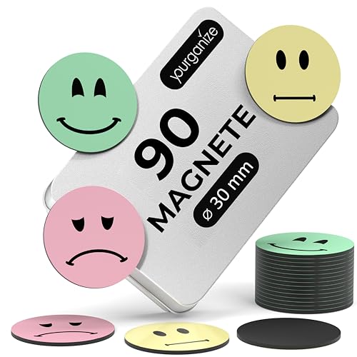 YOURGANIZE® 90 magneti Smileys | diametro 30 mm | ideale come sistema di ricompensa per bambini, accessori per insegnanti, strumento di feedback | Smileys magnetici