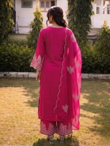 Image of SHIENZY Women's Embroidered Kurta Pant Set with Dupatta | Straight Kurta Set for Women | Ethnic Kurta Set for Women, Traditional Indian Kurta Pant Dupatta Set