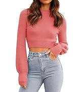 Gekoko Women's Knitted Jumper Sexy Short Cut Pullover with Crew Neck Long Sleeve Swea...