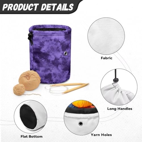 Image of Sellikakes Purple Marble Small Yarn Bag Crochet Storage Organizer, Knitting Bag Portable Knitting Bag, Yarn Holder for Crochet Project Knitting & Crochet Needle Accessories