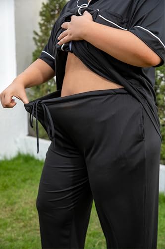 Image of Vozanet Women's Plus Size Pajamas Button Down Shirt and Pants Soft Lounge Sets Bride Nighty Bottom with Pockets 1x to 5x
