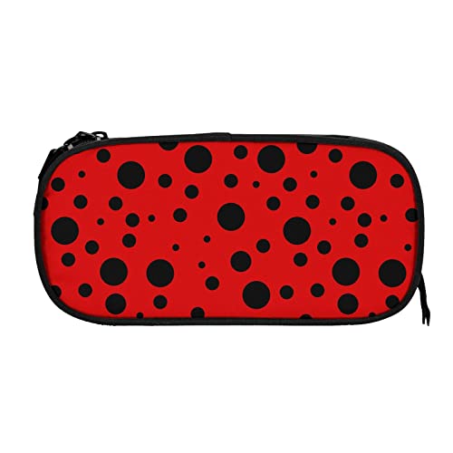 Image of YETTA YANG Ladybug Black And Red Polka Dot Pencil Box Case for Pen Holders Office Supplies Big Capacity large