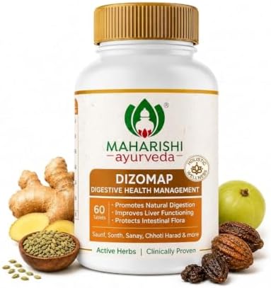 Maharishi Ayurveda Dizomap, Ayurvedic Tablet Medicine For Indigestion & Constipation, Improves Liver Functioning & Intestinal Flora, Saunf, Sonth, Sanay & Chhoti Harad, 60 Days, 30 Days Pack