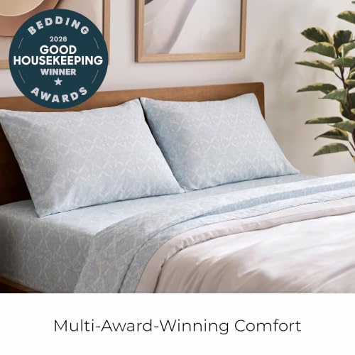Image of Mellanni Full Sheets Set - 4 PC Iconic Collection Bedding | Hotel Luxury, Extra Soft, Cooling Bed Sheets - Wrinkle, Fade, Stain Resistant (Full, Laced Sky Blue)