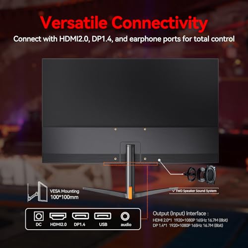Image of CUNPU 24 Inch Gaming Monitor, FHD 1080P 165Hz Monitor, IPS Display, Free-sync Compatible, 99% SRGB Color Gamut VESA 100 * 100mm Eye Care, Ultra-Slim Frame, Black
