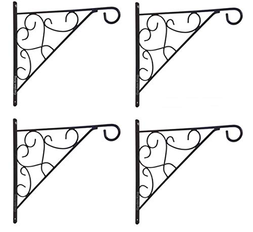 GARDEN KING 12 Inch Wall Bracket for Hanging Baskets and Bird Feeders & Wind Chimes, Decorative Straight Plant Hanger. (Color : Black, Set of 4 PC, Size: 12 Inch)