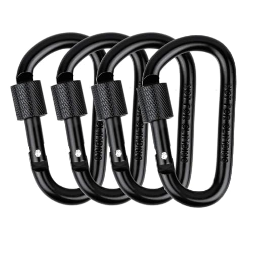 4PCS Locking Carabiner Clips for Everyday Carry & Outdoor | Secure Key Holder, Backpack Hook for Keys, Dog Leash, Gear Organization | Lightweight Aluminum Alloy for Camping, Hiking, Travel