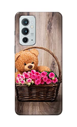 Image of PRINTFIDAA Roses and Teddy Bear in The Wicker Hard Back Cover for OnePlus 9RT 5G Back Cover -(P6) KAT1004