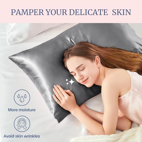 BEDELITE Satin Pillowcases, Queen Size 20x30 Inch, Dark Grey, Set of 2 Detail