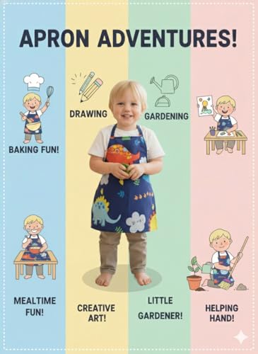Image of HOUSE FOX Kids Waterproof Apron and Table Mat Set (Pack of 2 set)(Age 4 - 9 years), Aprons for Teens, Boys & Girls | Ideal for Cooking, Painting, School, Art | Machine washable|Reusable | Long Life